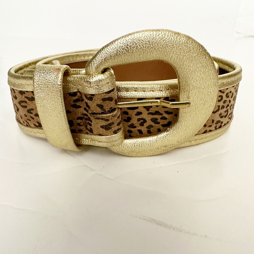 vintage Accessories by Pearl metallic gold & leopard suede BELT ladies LARGE - Picture 2 of 10